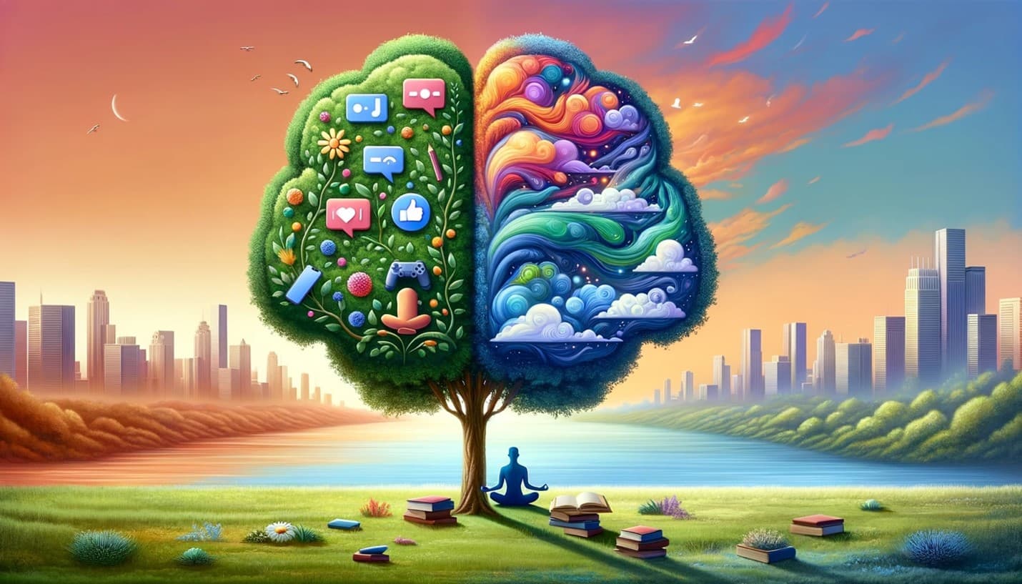 A focused mind balancing digital distraction and meaningful work