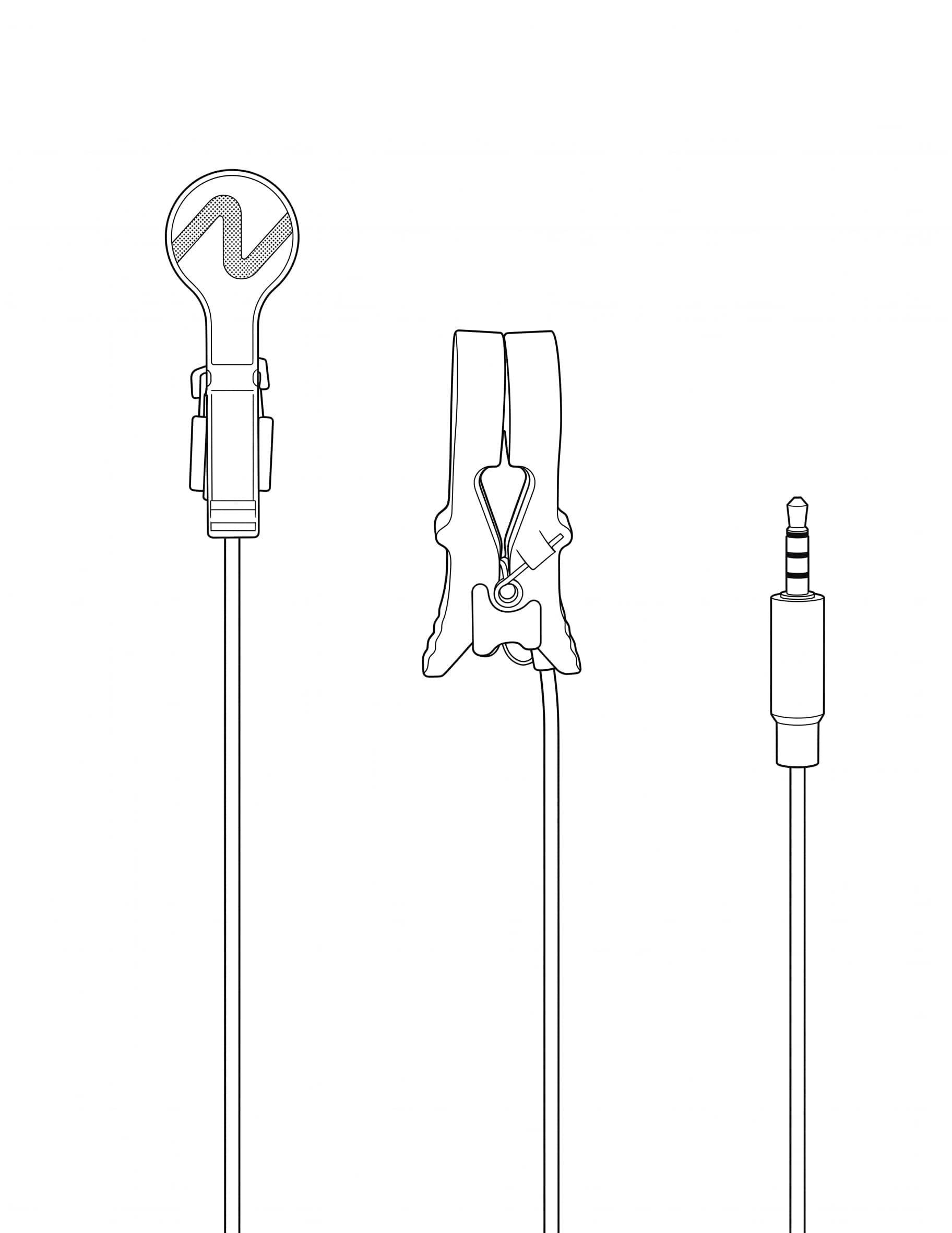 Serenity electrode cable showing the earlobe contact, clip body, and plug.
