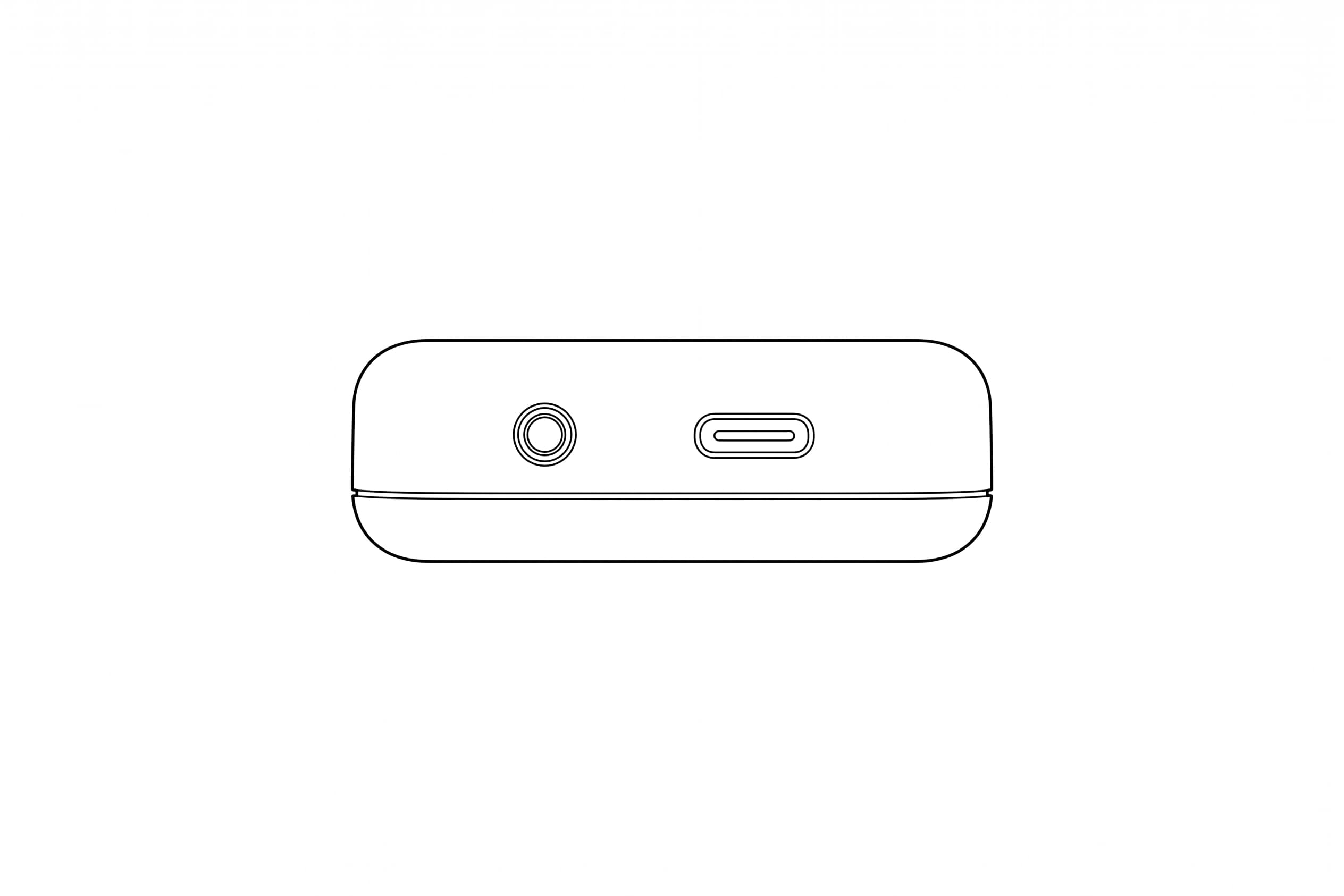 Side view of the Serenity controller showing the stimulation port and USB-C charging port.